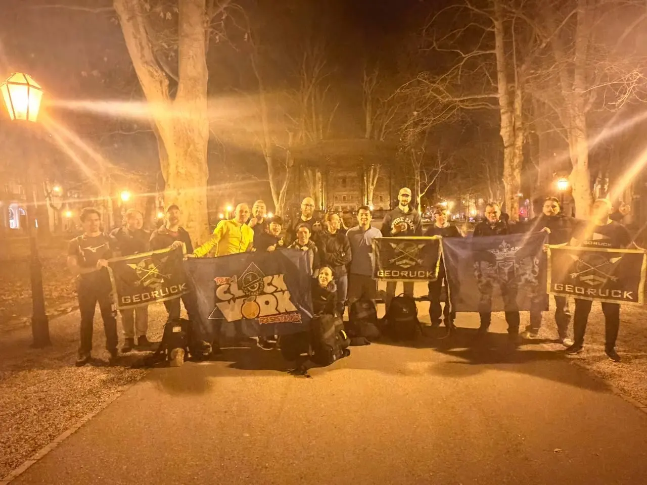 ENL and RES standing with their flags in the park Trg Nikole Zrinskog.