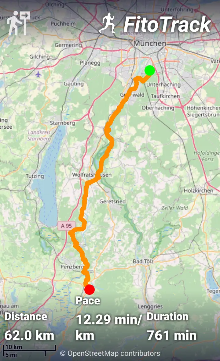 FitoTrack route from Munich to Benediktbeuern