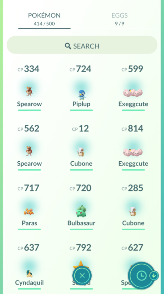 Recently caught Pokemons